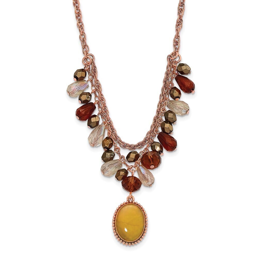 Copper-tone Multicolor Faceted Acrylic Beads, MOP Pendant 16" Necklace